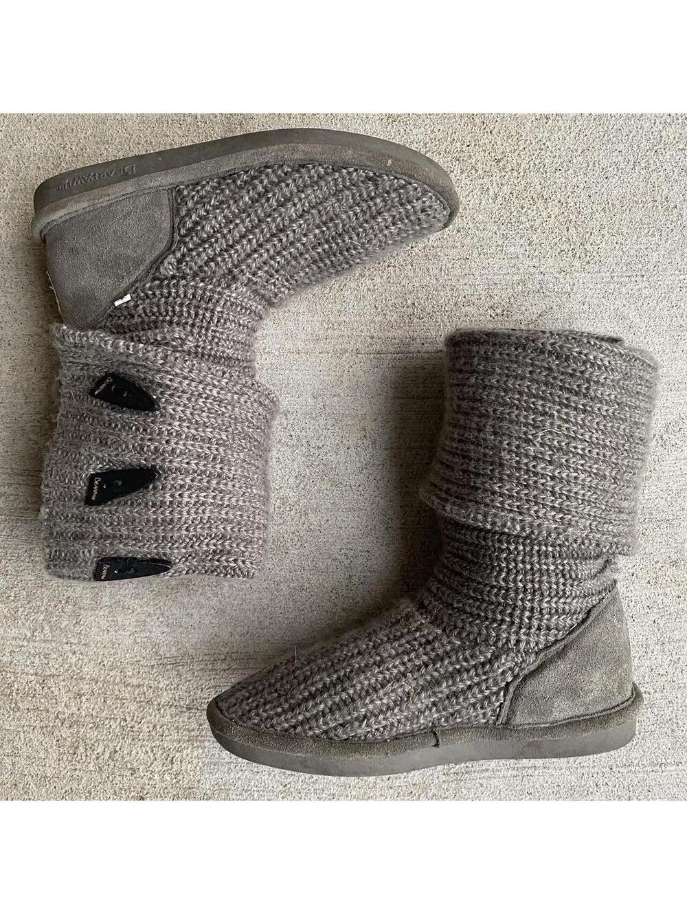 Y2k gey knit tall sweater boots